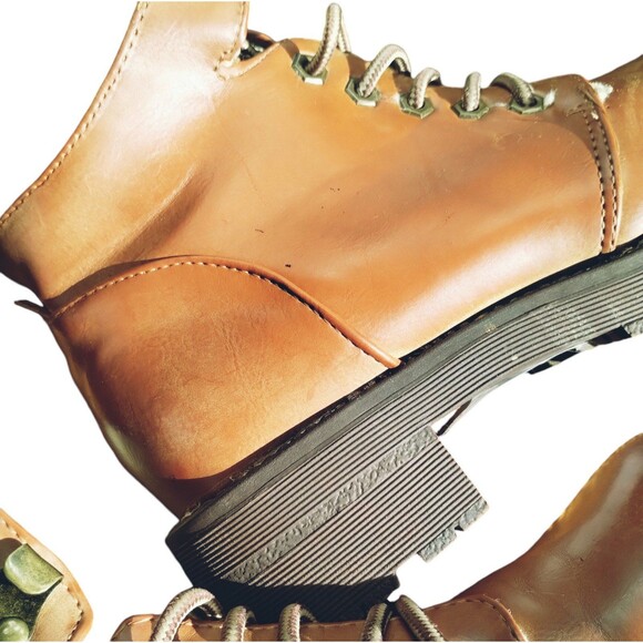 Rouge Helium Boots Women's 8 Chunky Fleece Lined Tie  Up Over Ankle Brown - Picture 3 of 11